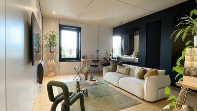 Salon dans Loft Architecte minimaliste 80 m²  - 1